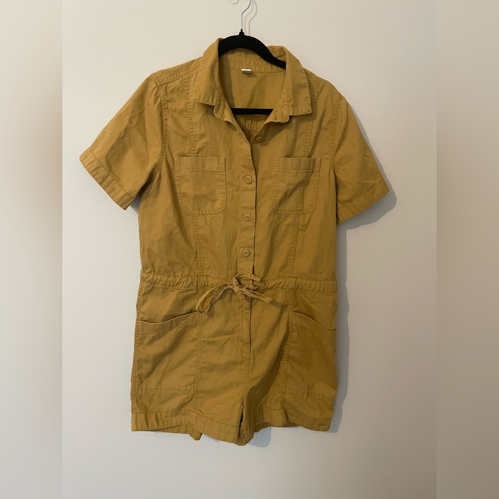 Mustard Short Sleeve Button-Up Romper